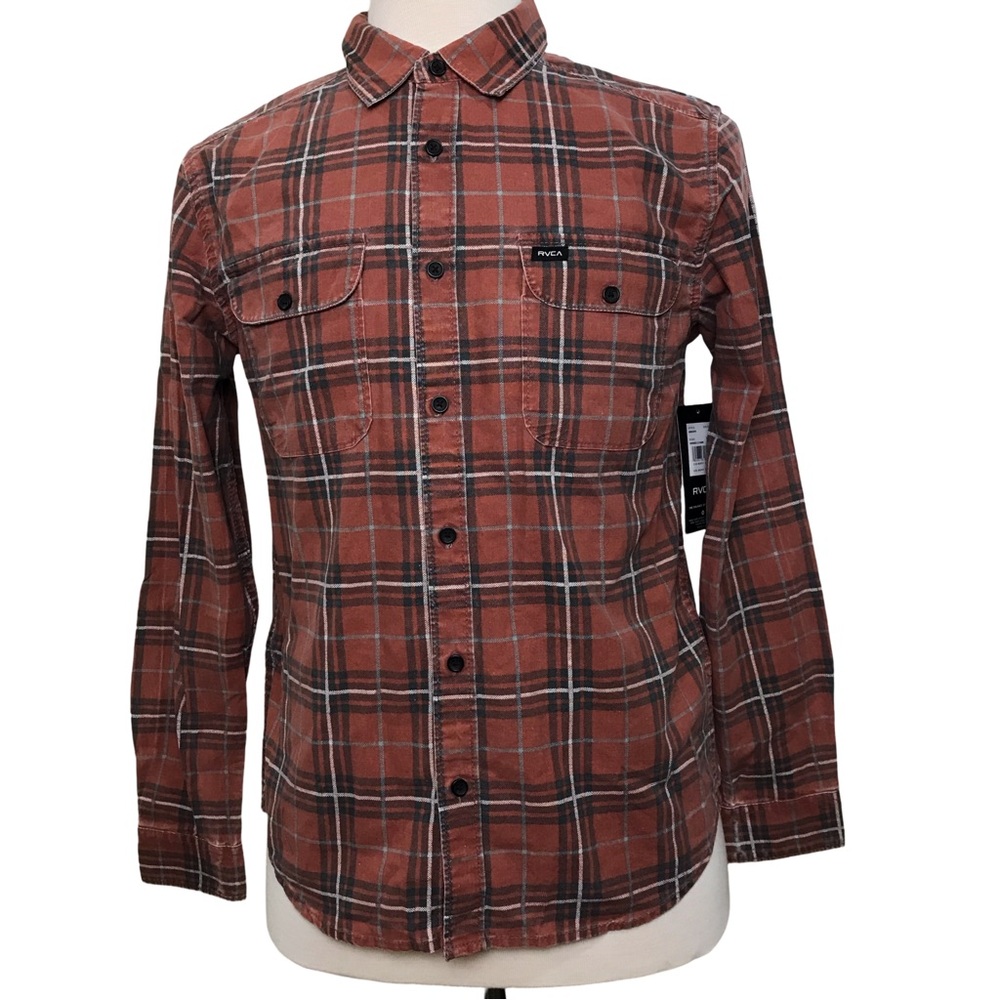 RVCA Panhandle Button Up Plaid Flannel Mens Sz S Multicolor Washed Long Sleeve’s